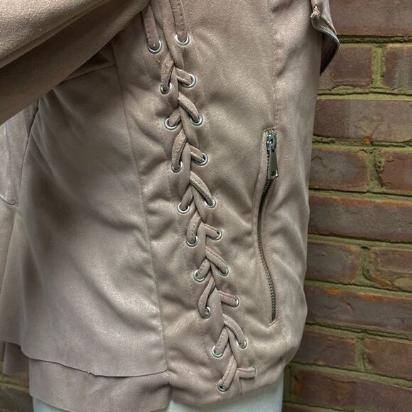 Miami Blush Micro Suede Biker Jacket Size Medium - Picture 3 of 9